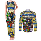 Custom Cowboys Rugby Merry Christmas Couples Matching Tank Maxi Dress and Long Sleeve Button Shirt Indigenous Australian Art