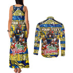 Custom Cowboys Rugby Merry Christmas Couples Matching Tank Maxi Dress and Long Sleeve Button Shirt Indigenous Australian Art