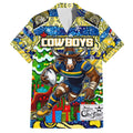Custom Cowboys Rugby Merry Christmas Family Matching Long Sleeve Bodycon Dress and Hawaiian Shirt Indigenous Australian Art