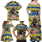 Custom Cowboys Rugby Merry Christmas Family Matching Off Shoulder Maxi Dress and Hawaiian Shirt Indigenous Australian Art