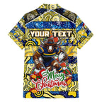 Custom Cowboys Rugby Merry Christmas Family Matching Off Shoulder Short Dress and Hawaiian Shirt Indigenous Australian Art