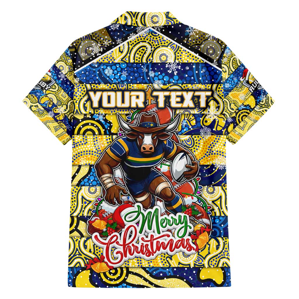 Custom Cowboys Rugby Merry Christmas Family Matching Off Shoulder Short Dress and Hawaiian Shirt Indigenous Australian Art