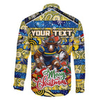 Custom Cowboys Rugby Merry Christmas Family Matching Off Shoulder Short Dress and Hawaiian Shirt Indigenous Australian Art