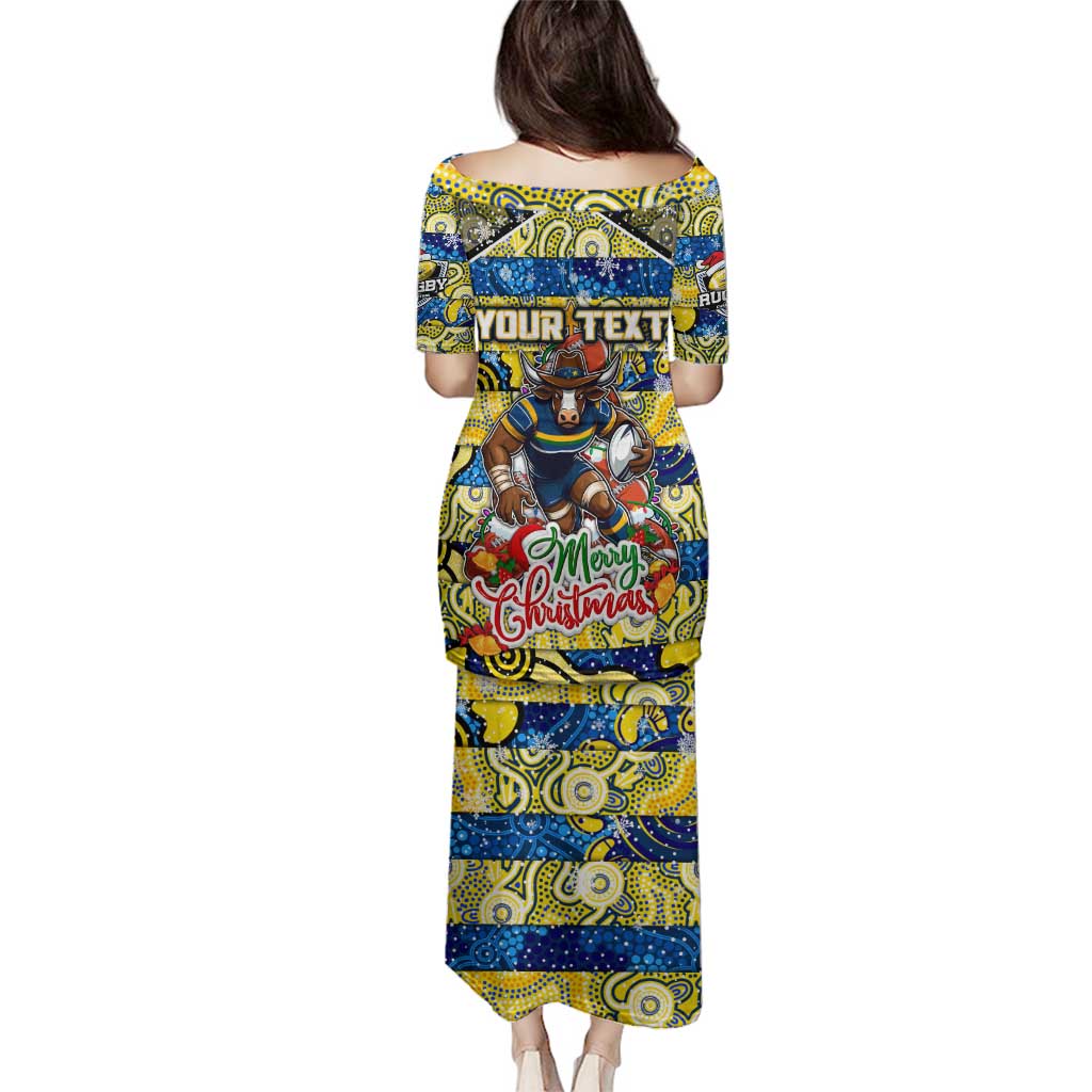 Custom Cowboys Rugby Merry Christmas Family Matching Puletasi and Hawaiian Shirt Indigenous Australian Art