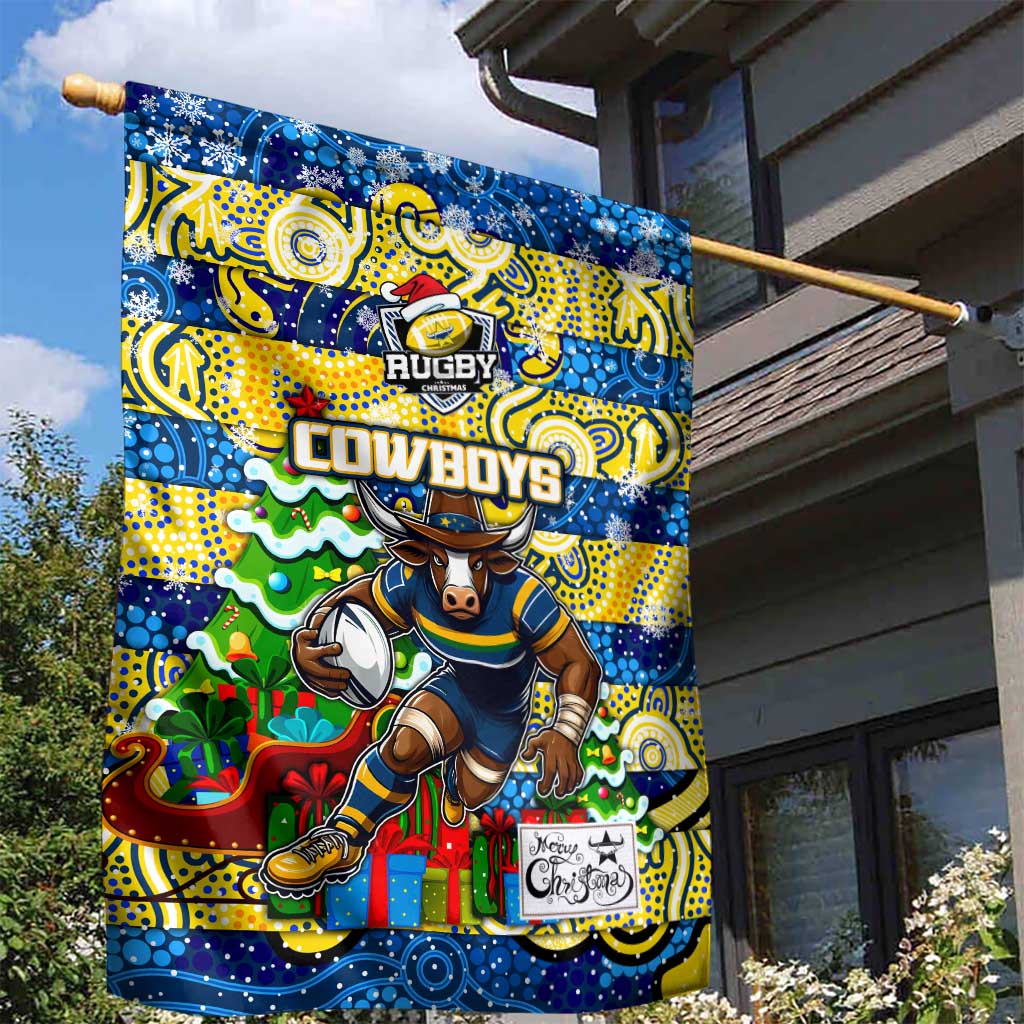 Cowboys Rugby Merry Christmas Garden Flag Indigenous Australian Art