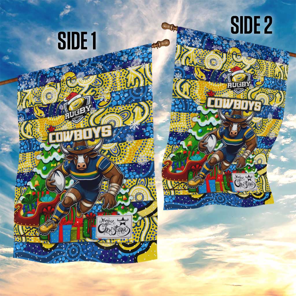 Cowboys Rugby Merry Christmas Garden Flag Indigenous Australian Art