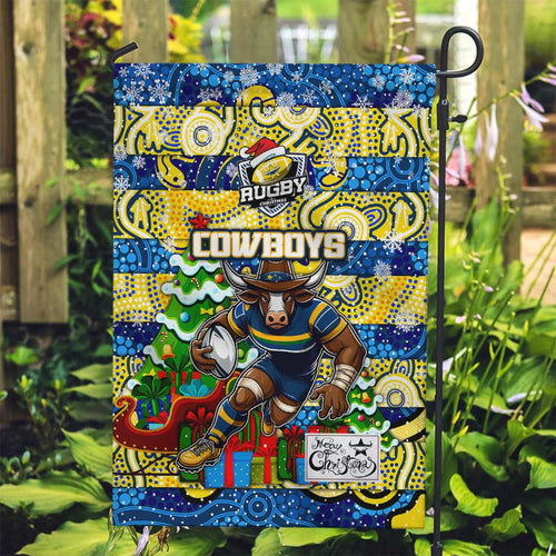 Cowboys Rugby Merry Christmas Garden Flag Indigenous Australian Art