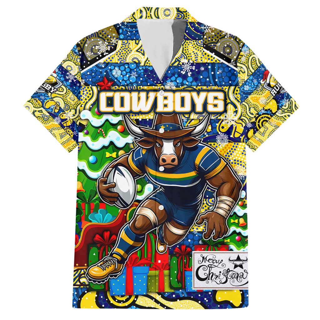 Custom Cowboys Rugby Merry Christmas Hawaiian Shirt Indigenous Australian Art