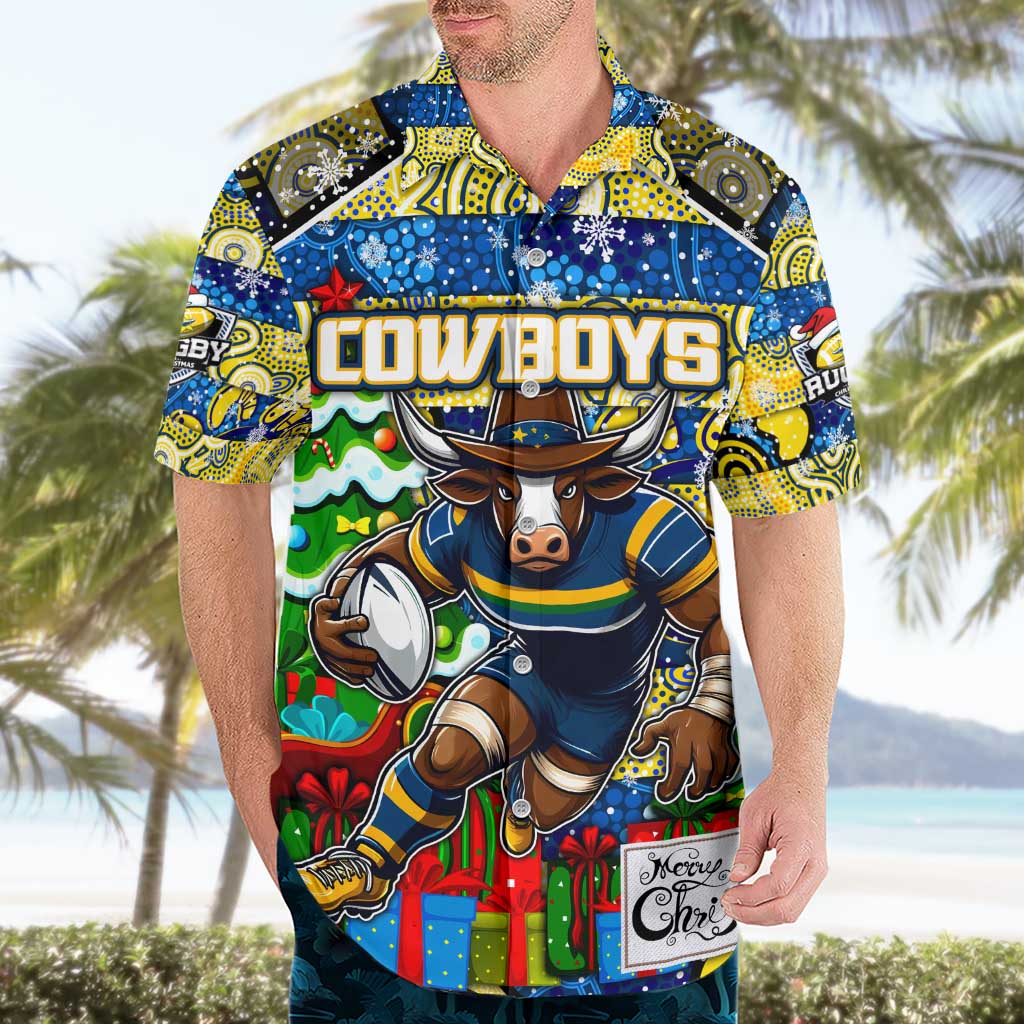 Custom Cowboys Rugby Merry Christmas Hawaiian Shirt Indigenous Australian Art