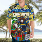 Custom Cowboys Rugby Merry Christmas Hawaiian Shirt Indigenous Australian Art