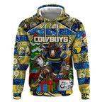 Custom Cowboys Rugby Merry Christmas Hoodie Indigenous Australian Art