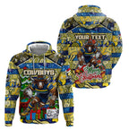 Custom Cowboys Rugby Merry Christmas Hoodie Indigenous Australian Art