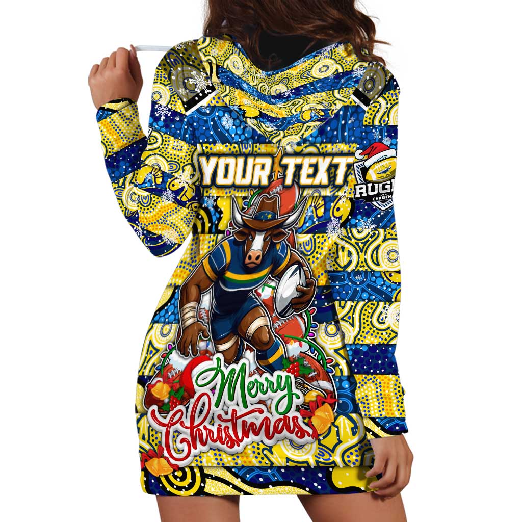 Custom Cowboys Rugby Merry Christmas Hoodie Dress Indigenous Australian Art