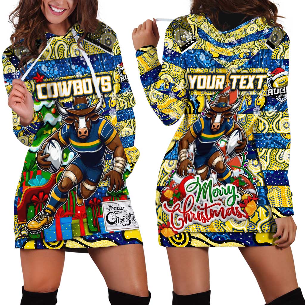 Custom Cowboys Rugby Merry Christmas Hoodie Dress Indigenous Australian Art