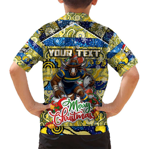 Custom Cowboys Rugby Merry Christmas Kid Hawaiian Shirt Indigenous Australian Art
