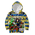 Custom Cowboys Rugby Merry Christmas Kid Hoodie Indigenous Australian Art