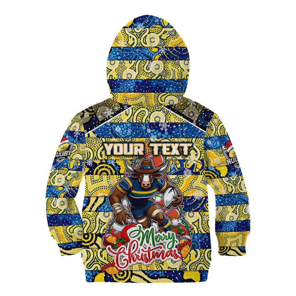 Custom Cowboys Rugby Merry Christmas Kid Hoodie Indigenous Australian Art
