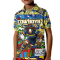 Custom Cowboys Rugby Merry Christmas Kid Polo Shirt Indigenous Australian Art