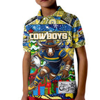Custom Cowboys Rugby Merry Christmas Kid Polo Shirt Indigenous Australian Art