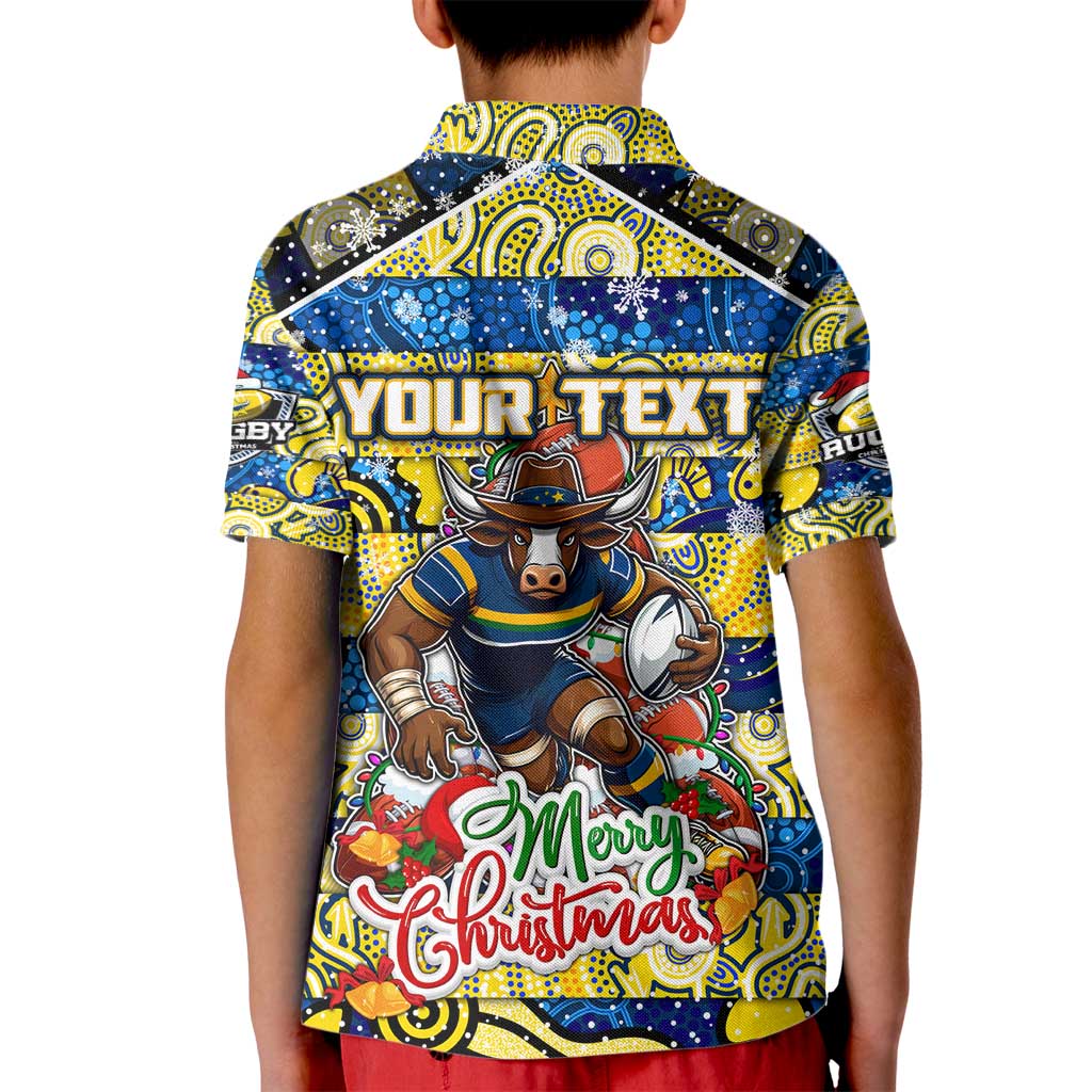 Custom Cowboys Rugby Merry Christmas Kid Polo Shirt Indigenous Australian Art