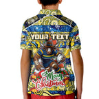 Custom Cowboys Rugby Merry Christmas Kid Polo Shirt Indigenous Australian Art