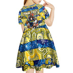 Custom Cowboys Rugby Merry Christmas Kid Short Sleeve Dress Indigenous Australian Art