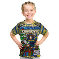Custom Cowboys Rugby Merry Christmas Kid T Shirt Indigenous Australian Art