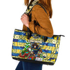 Cowboys Rugby Merry Christmas Leather Tote Bag Indigenous Australian Art