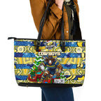 Cowboys Rugby Merry Christmas Leather Tote Bag Indigenous Australian Art
