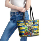 Cowboys Rugby Merry Christmas Leather Tote Bag Indigenous Australian Art