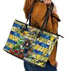 Cowboys Rugby Merry Christmas Leather Tote Bag Indigenous Australian Art
