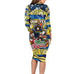 Custom Cowboys Rugby Merry Christmas Long Sleeve Bodycon Dress Indigenous Australian Art