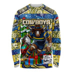 Custom Cowboys Rugby Merry Christmas Long Sleeve Shirt Indigenous Australian Art