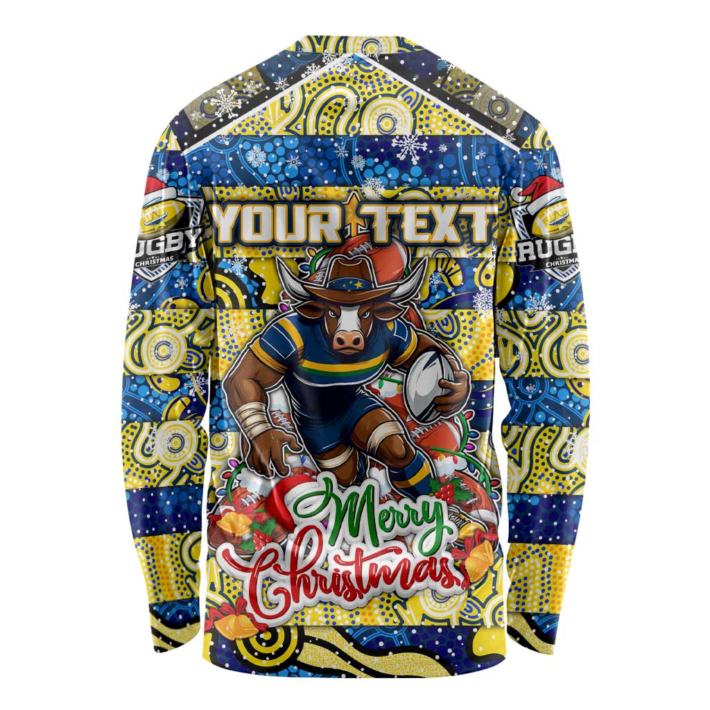 Custom Cowboys Rugby Merry Christmas Long Sleeve Shirt Indigenous Australian Art
