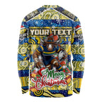 Custom Cowboys Rugby Merry Christmas Long Sleeve Shirt Indigenous Australian Art