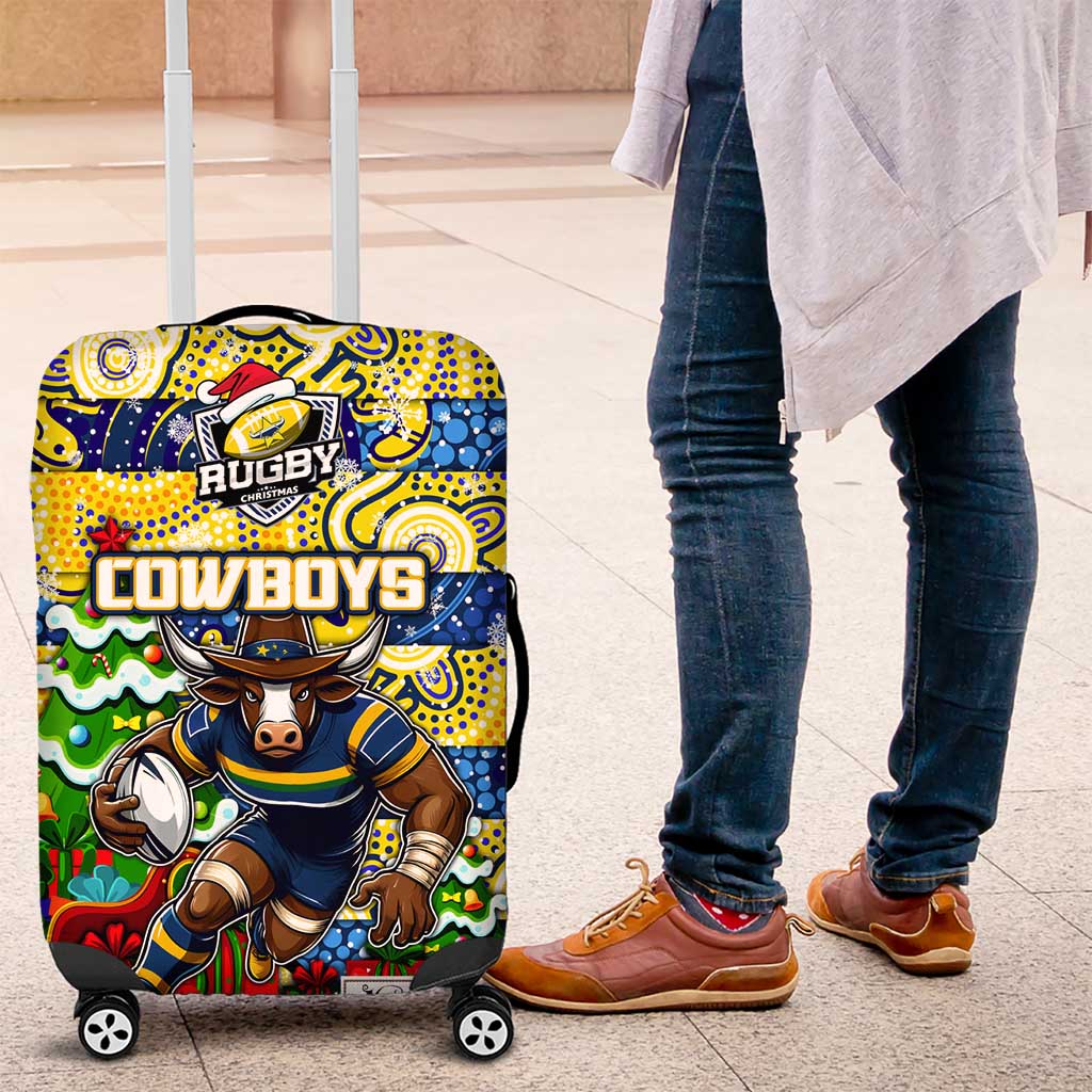 Cowboys Rugby Merry Christmas Luggage Cover Indigenous Australian Art