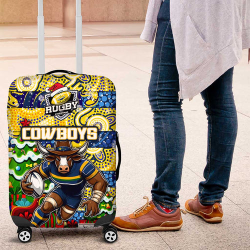 Cowboys Rugby Merry Christmas Luggage Cover Indigenous Australian Art