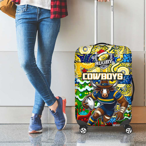 Cowboys Rugby Merry Christmas Luggage Cover Indigenous Australian Art