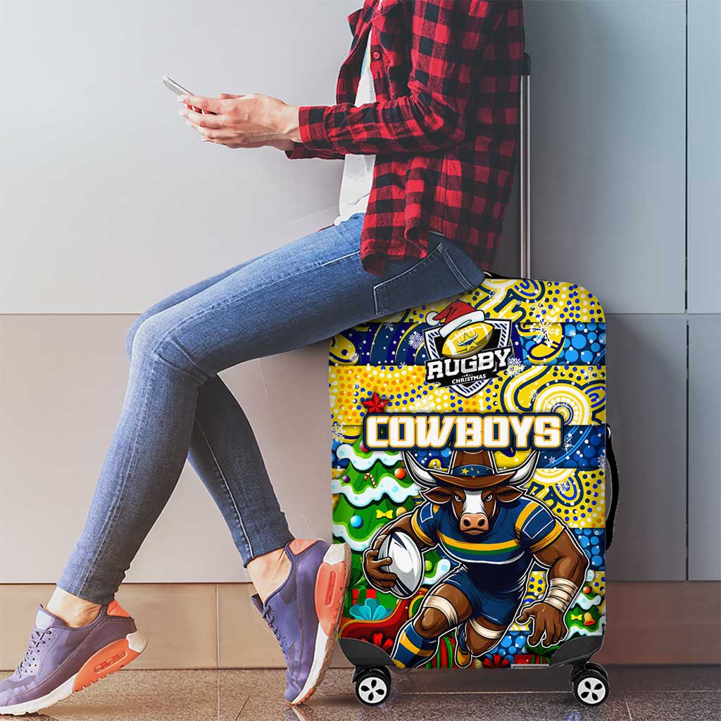 Cowboys Rugby Merry Christmas Luggage Cover Indigenous Australian Art