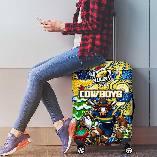 Cowboys Rugby Merry Christmas Luggage Cover Indigenous Australian Art