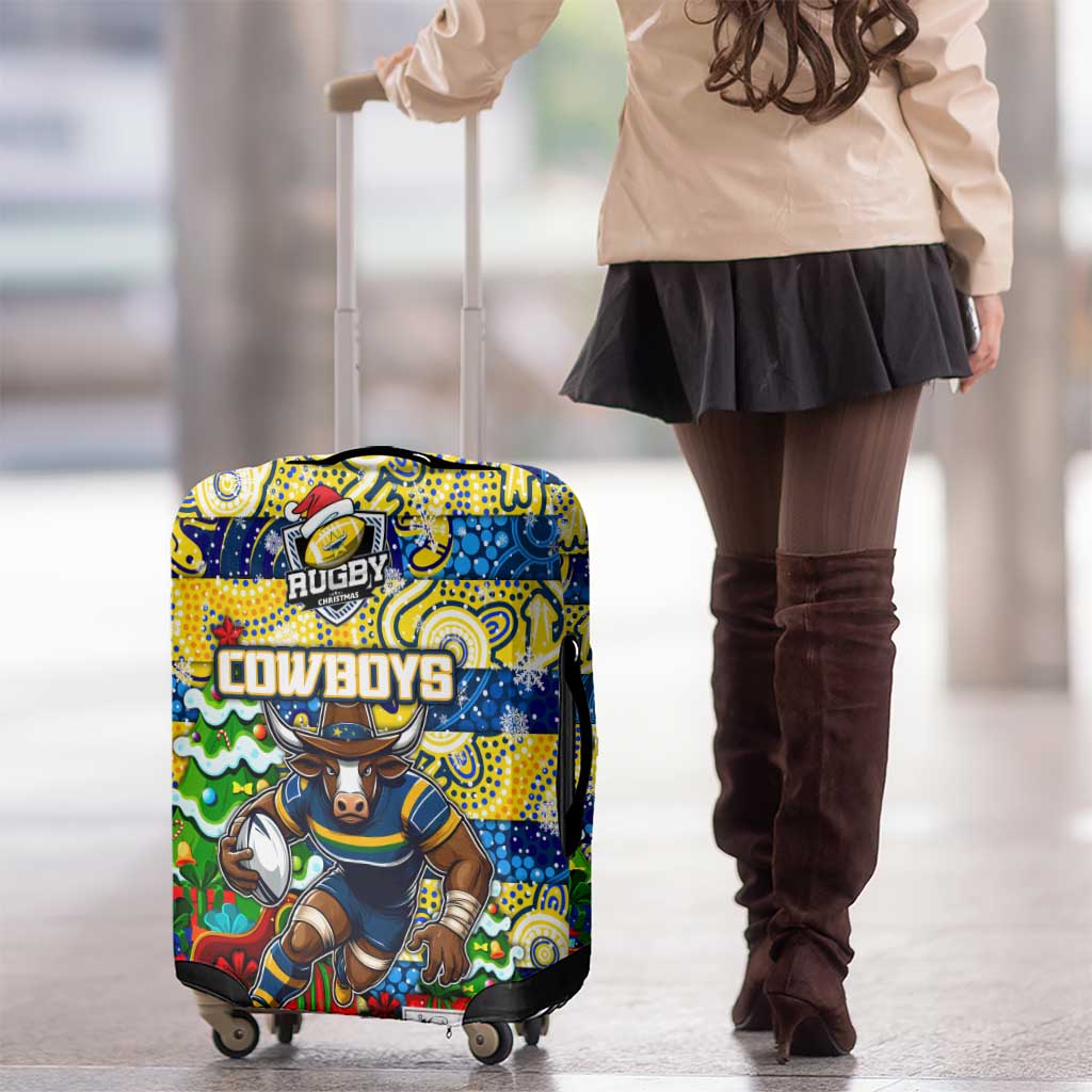 Cowboys Rugby Merry Christmas Luggage Cover Indigenous Australian Art