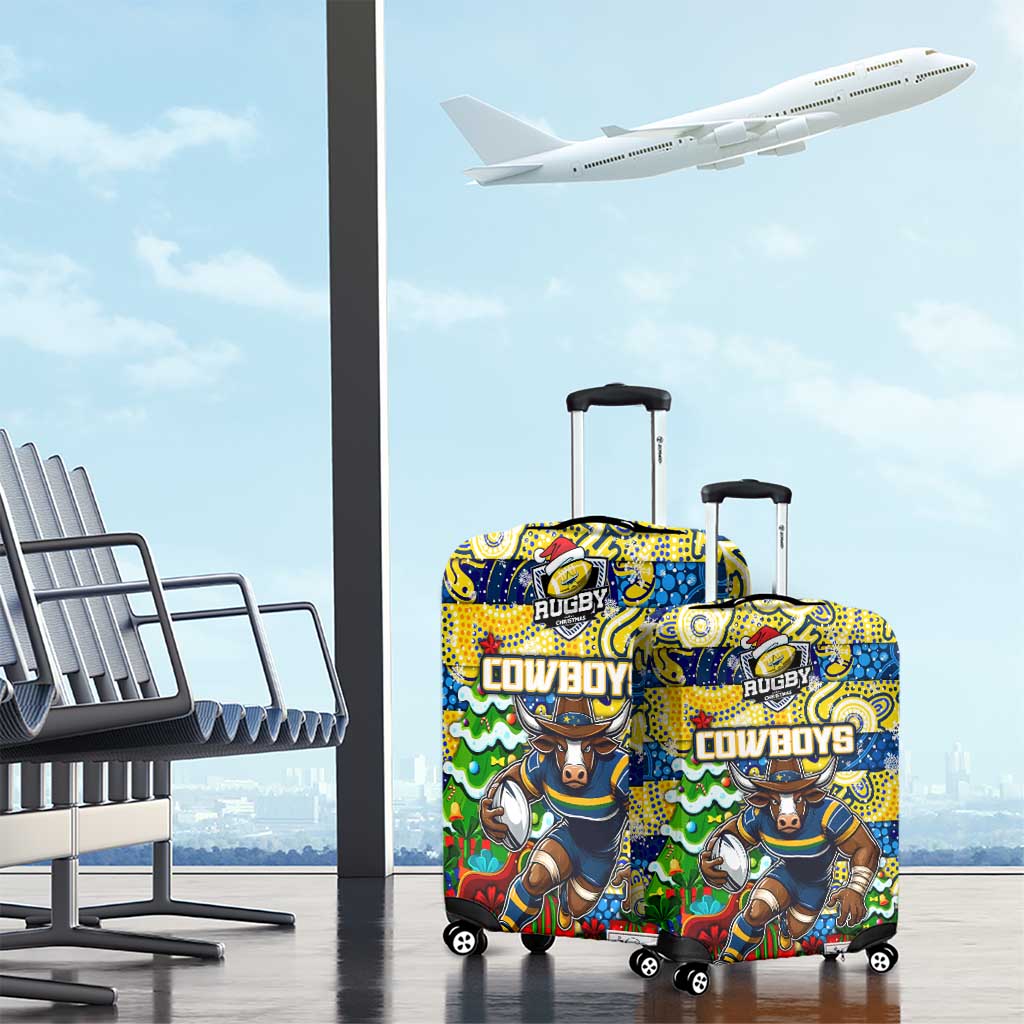 Cowboys Rugby Merry Christmas Luggage Cover Indigenous Australian Art
