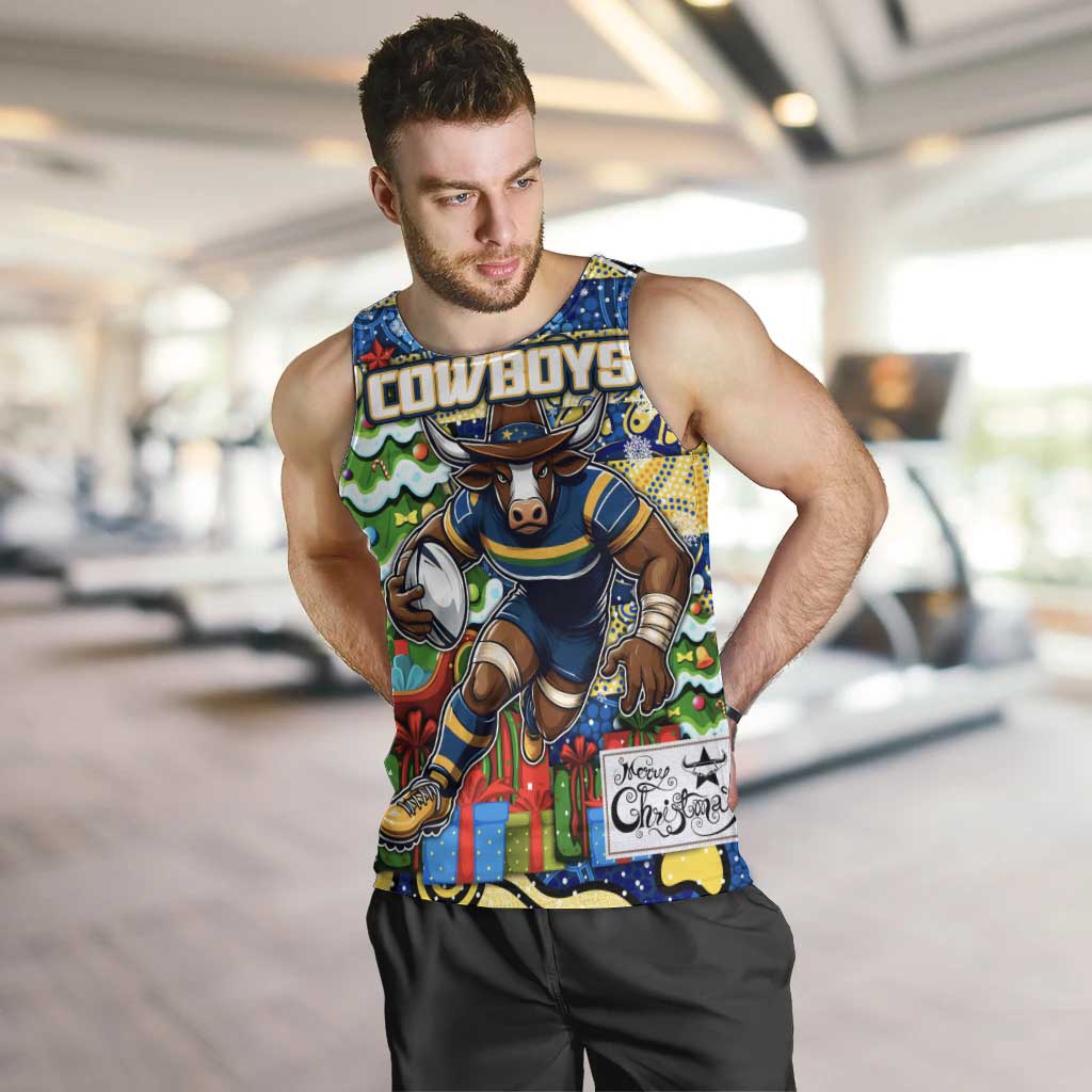 Custom Cowboys Rugby Merry Christmas Men Tank Top Indigenous Australian Art