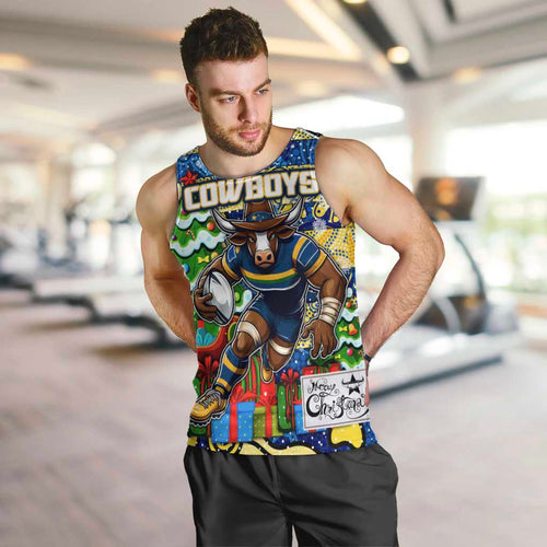 Custom Cowboys Rugby Merry Christmas Men Tank Top Indigenous Australian Art