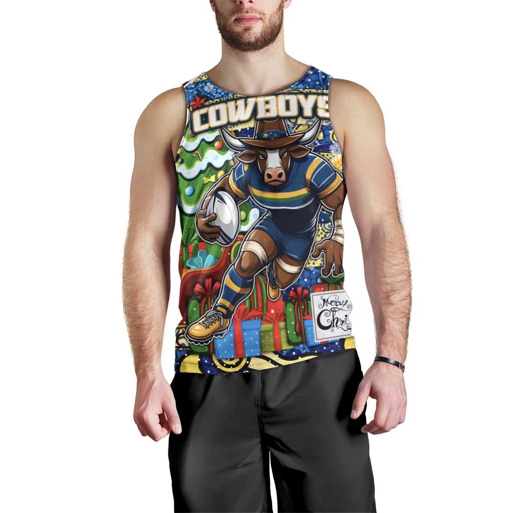 Custom Cowboys Rugby Merry Christmas Men Tank Top Indigenous Australian Art