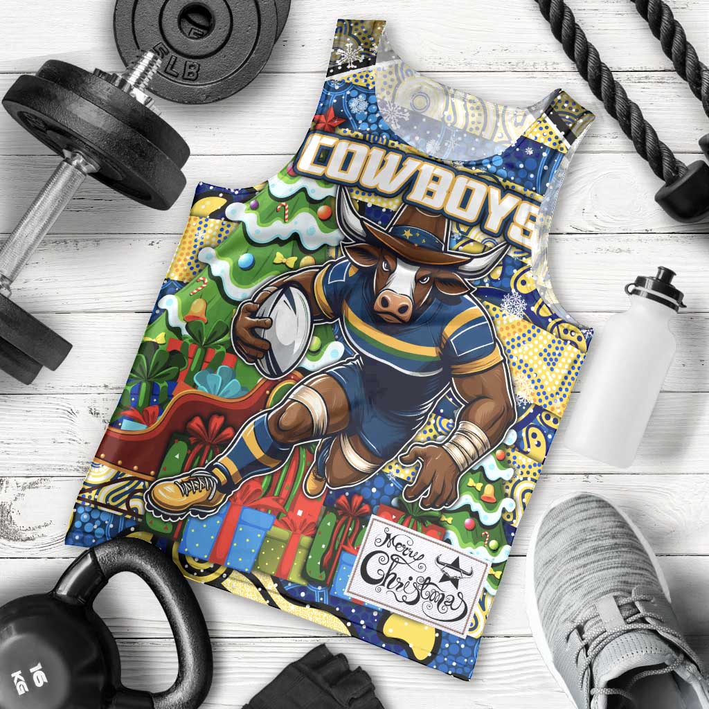 Custom Cowboys Rugby Merry Christmas Men Tank Top Indigenous Australian Art