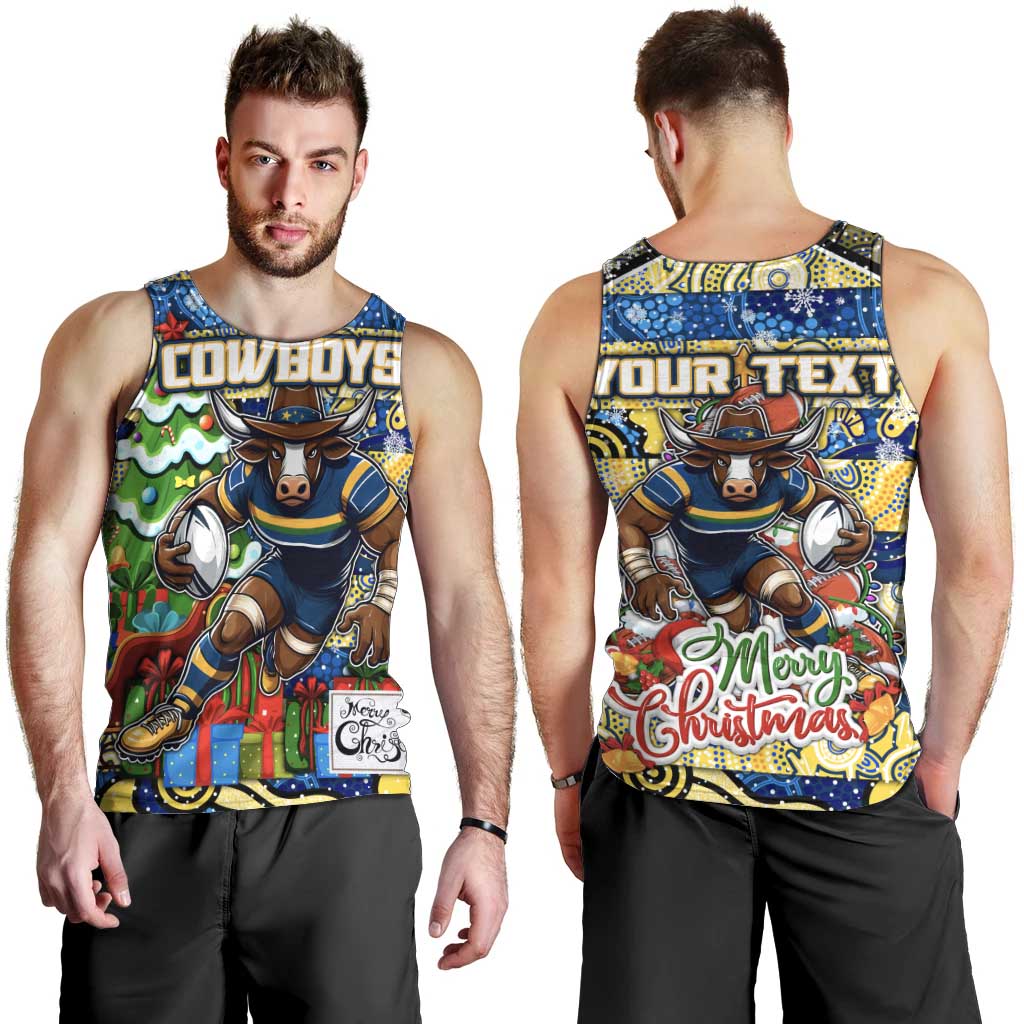 Custom Cowboys Rugby Merry Christmas Men Tank Top Indigenous Australian Art