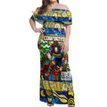 Custom Cowboys Rugby Merry Christmas Off Shoulder Maxi Dress Indigenous Australian Art