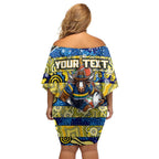 Custom Cowboys Rugby Merry Christmas Off Shoulder Short Dress Indigenous Australian Art
