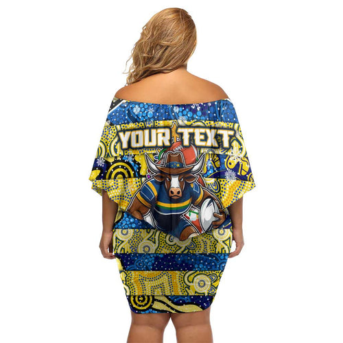 Custom Cowboys Rugby Merry Christmas Off Shoulder Short Dress Indigenous Australian Art